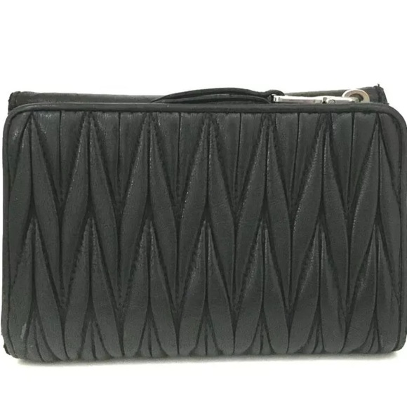Authentic MIU MIU Matelasse Bijou Logo Gather Leather Trifold Wallet - Picture 3 of 13